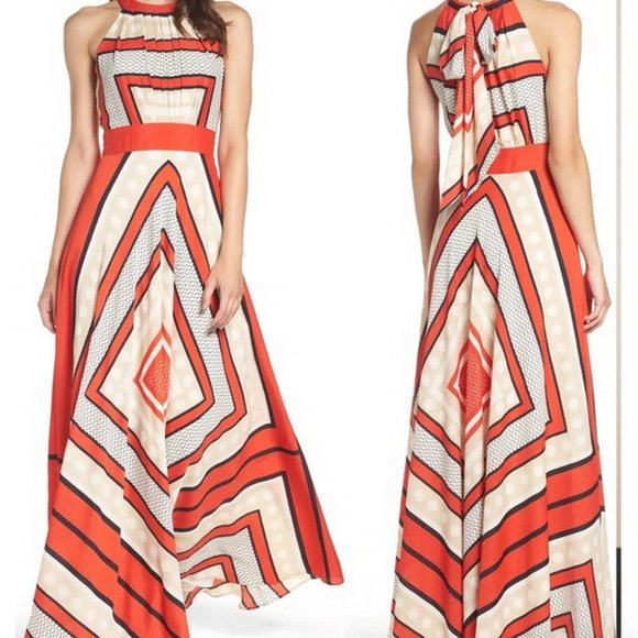 Eliza J Scarf Print Crepe de Chine Fit & Flare Maxi Dress - Picture 1 of 2